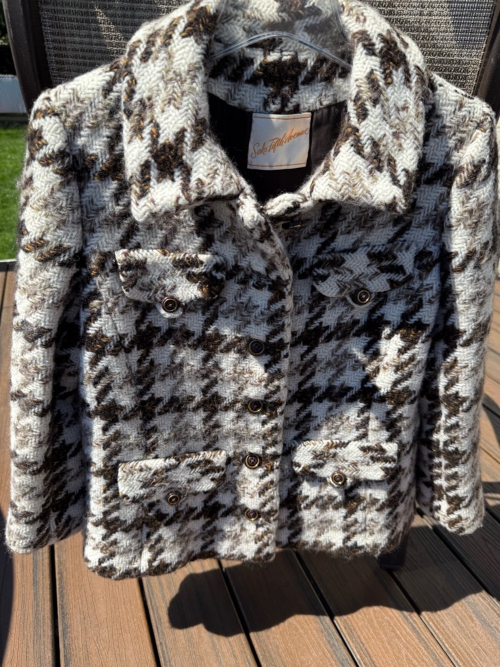 Vintage Saks Fifth Avenue Wool Houndstooth Button-Front Jacket
